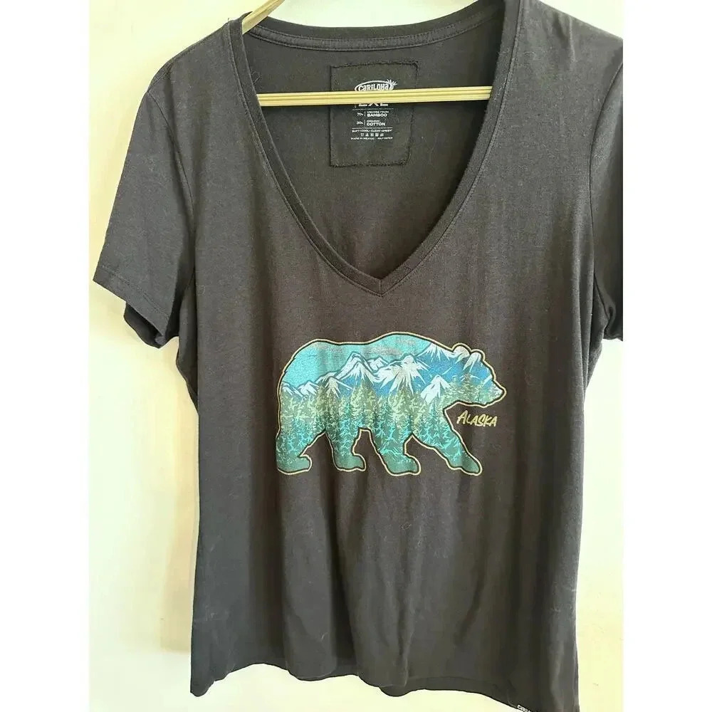 Cariloha Bambu Black Short Sleeve V-Neck Pullover Top Size 2XL